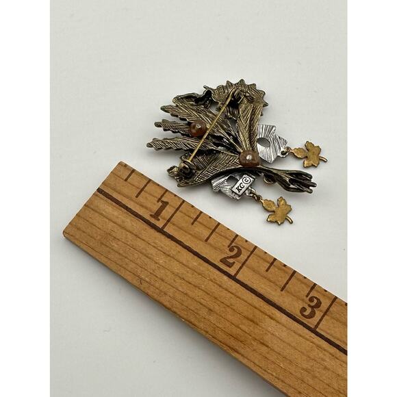 Vinyage Signed KC Kenneth Cole‎ Birdhouse Brooch Sunflower Leaves Bird Fall - Picture 7 of 8